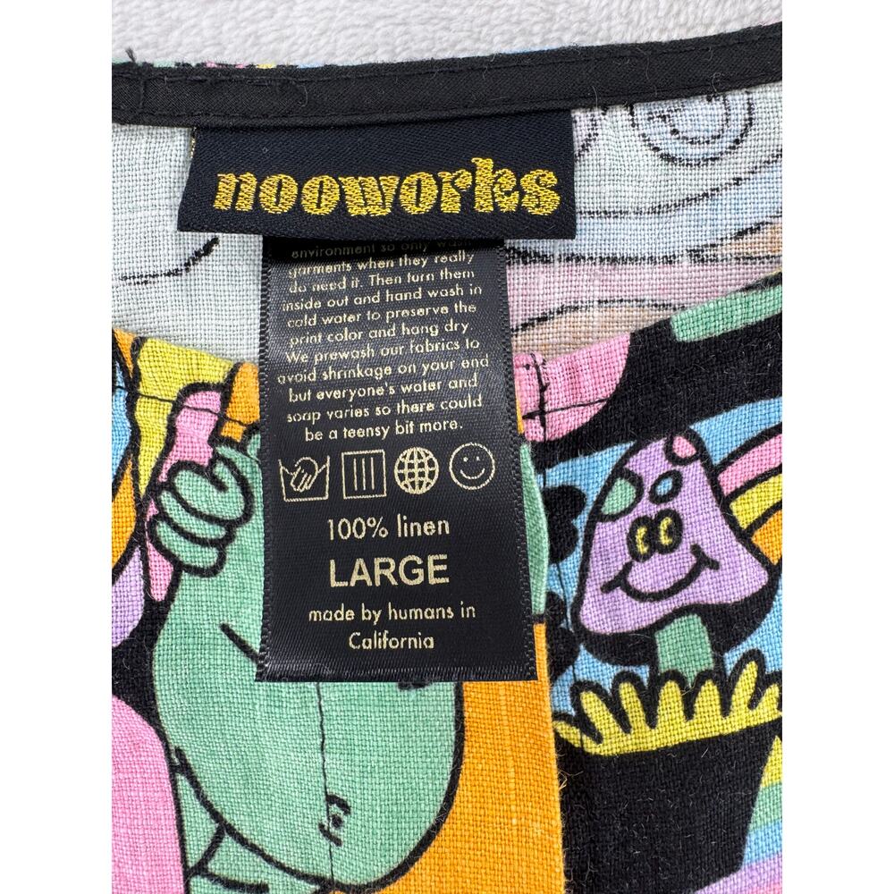 Nooworks Dreyfus 100% Linen Dress Black Rainbow Mushroom Tank Whimsical L - Picture 6 of 11